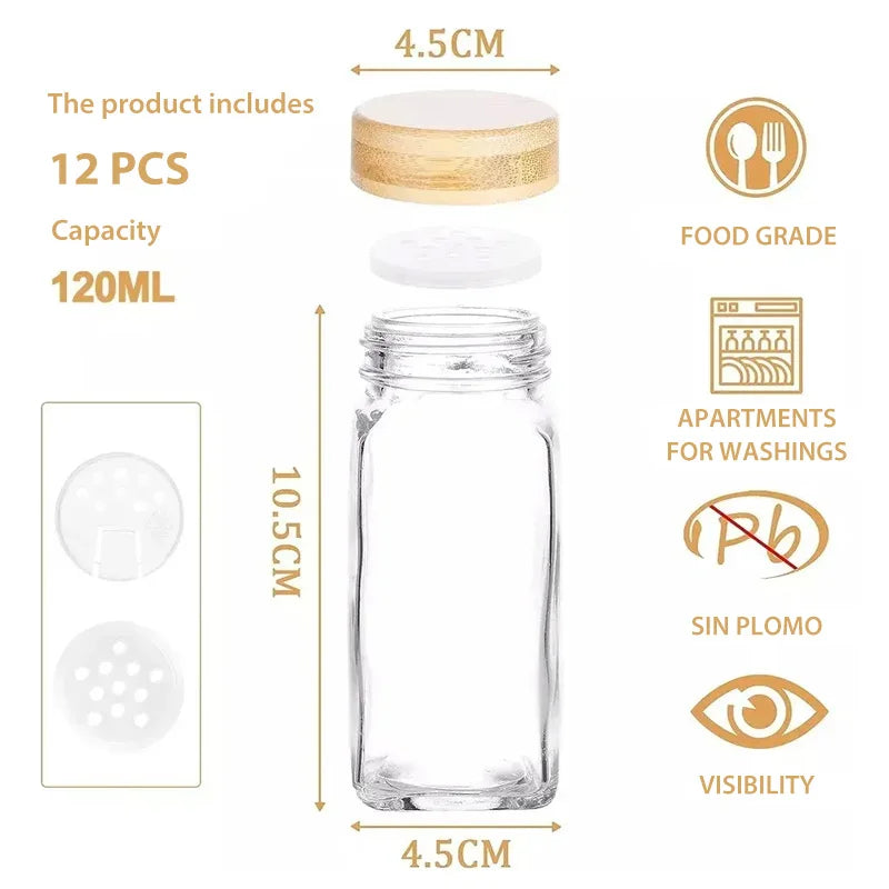 Airtight Glass Jars Set - 12PCS 120ml Clear Containers with Wood Lids for Kitchen Storage - ZOOMNSTORE