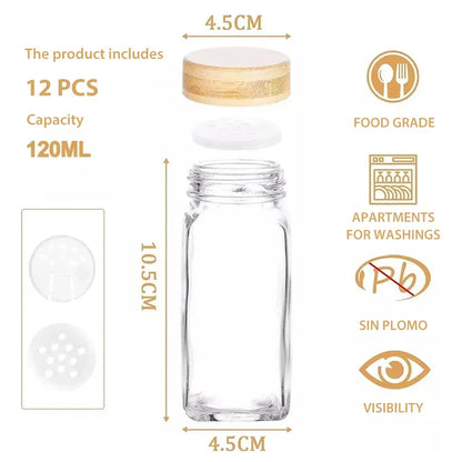 Airtight Glass Jars Set - 12PCS 120ml Clear Containers with Wood Lids for Kitchen Storage - ZOOMNSTORE