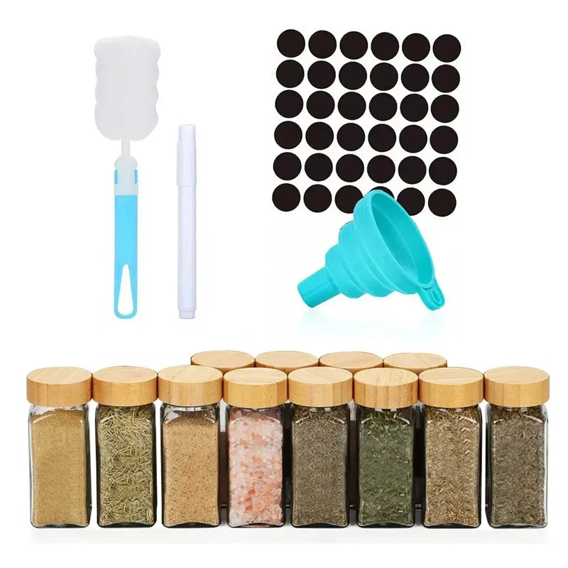 Airtight Glass Jars Set - 12PCS 120ml Clear Containers with Wood Lids for Kitchen Storage - ZOOMNSTORE