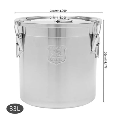 12/33L Airtight Canister 304 Stainless Steel, 3.2Gal Canisters Container w/Lids and Sturdy Locking Clamp,for Rice, Flour, Grain - ZOOMNSTORE