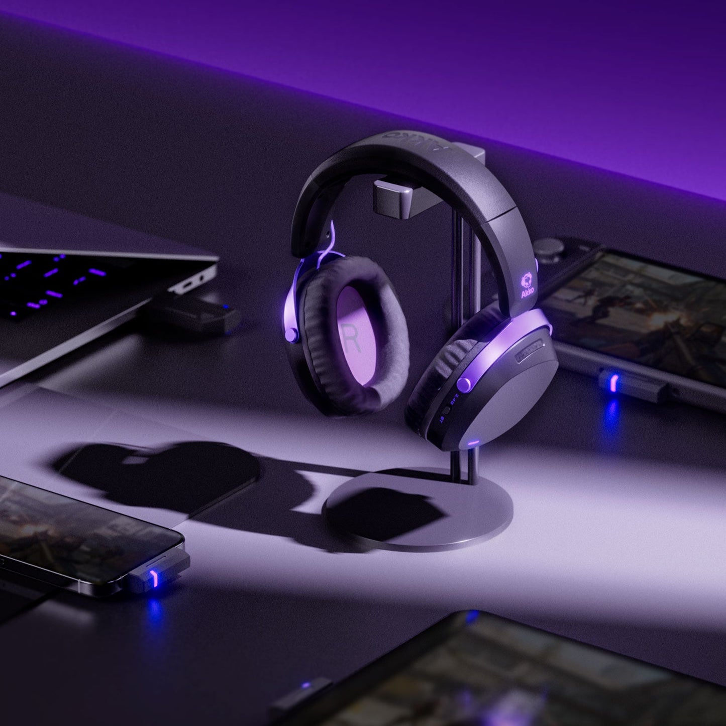 Akko GH300 Gaming Wireless Headphone with Mic Over-Ear Headset 7.1 Virtual Surround Sound Quad-Mode Head-mounted for Music Game