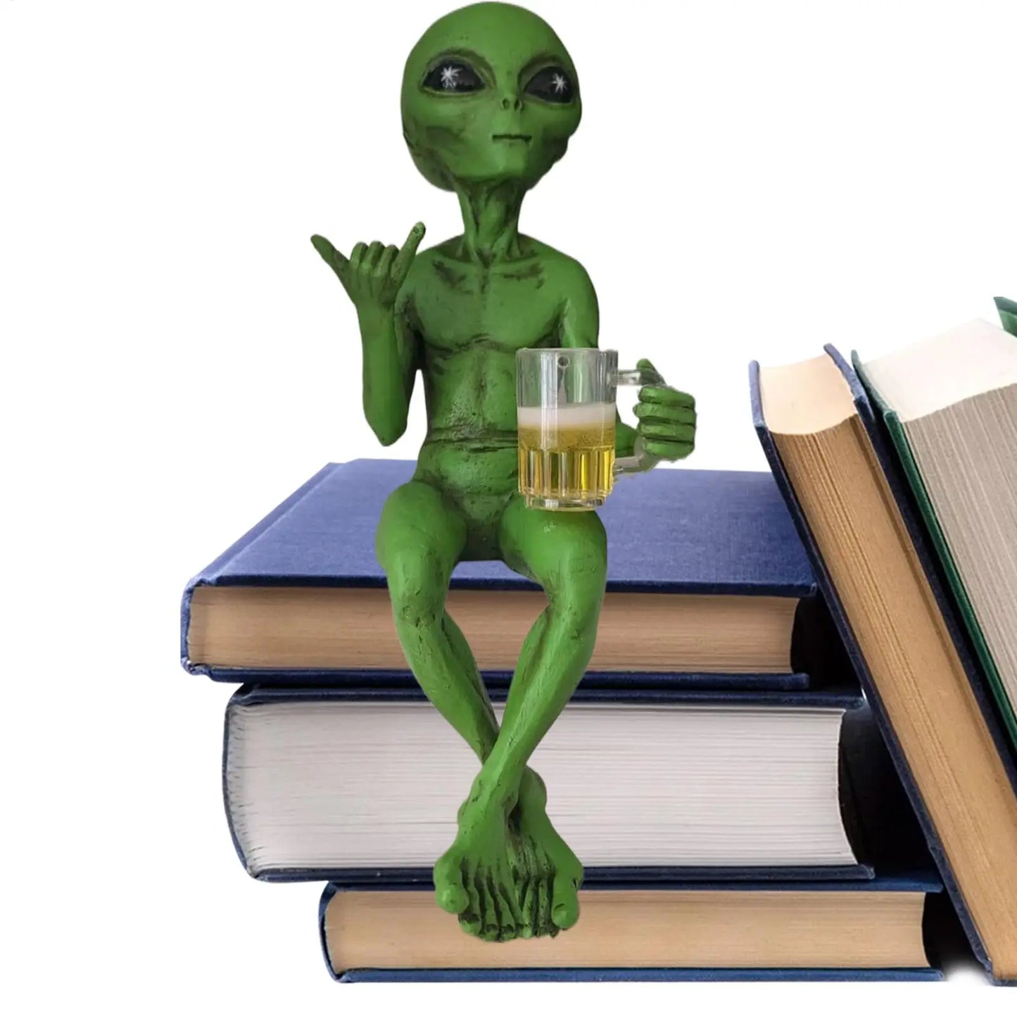 Alien Statue Resin - Funny Beer Drinking Alien Sculpture | Hand Painted Desktop Decor - ZOOMNSTORE
