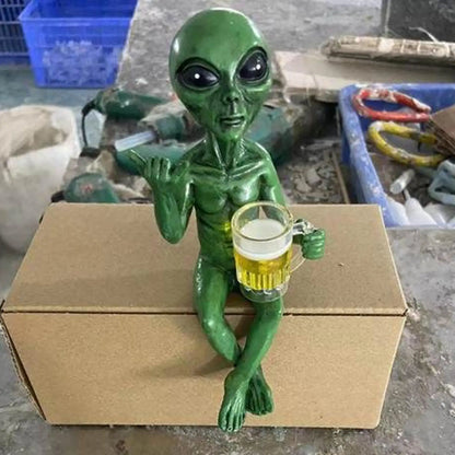 Alien Statue Resin - Funny Beer Drinking Alien Sculpture | Hand Painted Desktop Decor - ZOOMNSTORE