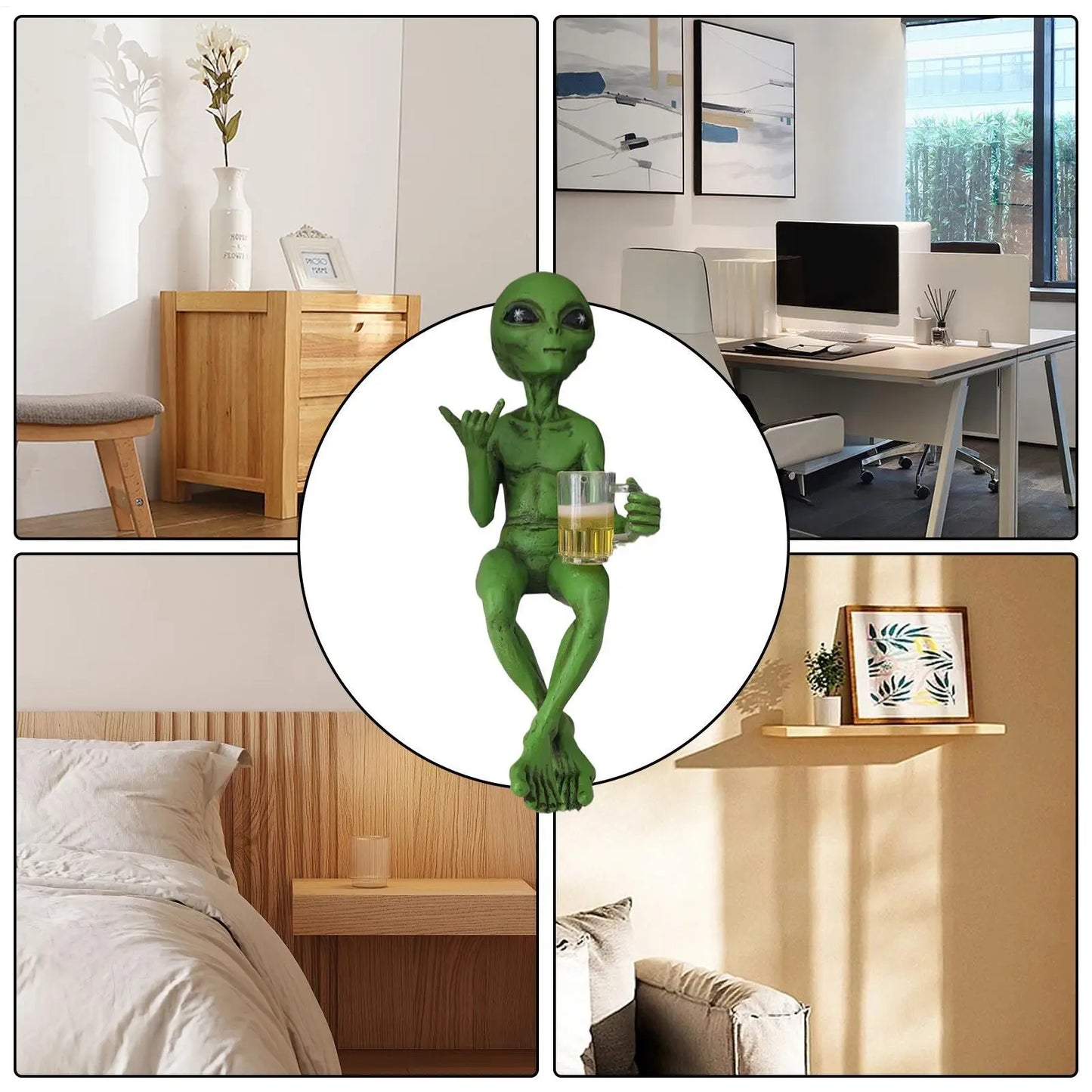 Alien Statue Resin - Funny Beer Drinking Alien Sculpture | Hand Painted Desktop Decor - ZOOMNSTORE