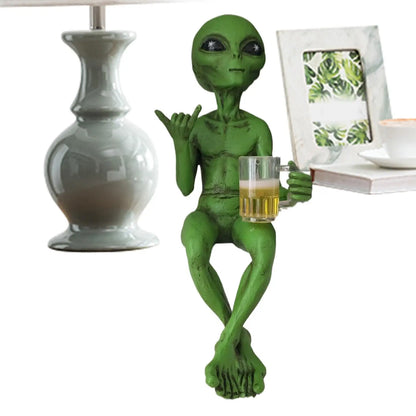 Alien Statue Resin - Funny Beer Drinking Alien Sculpture | Hand Painted Desktop Decor - ZOOMNSTORE