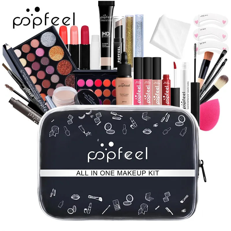 All-in-One Makeup Kit - Full Gift Set for Women  Teens with Nude Eyeshadow Foundation Primer Brush and Lipgloss - ZOOMNSTORE