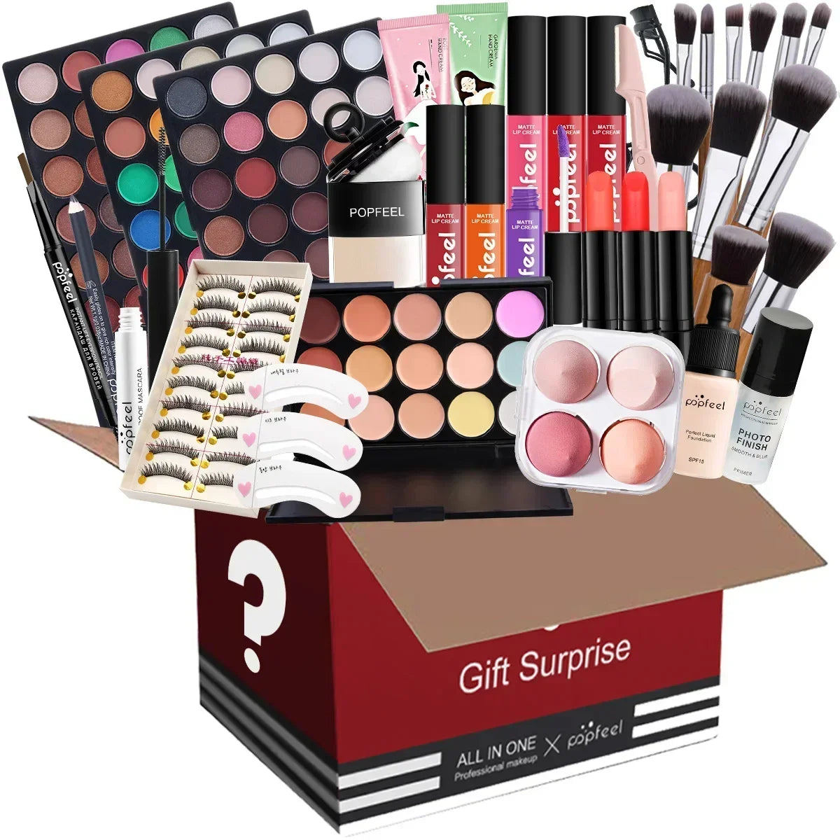 All-in-One Makeup Kit Gift Set - Eyeshadow Foundation Lip Gloss Blush Brushes  Eyeliner - ZOOMNSTORE