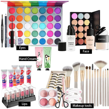 All-in-One Makeup Kit Gift Set - Eyeshadow Foundation Lip Gloss Blush Brushes  Eyeliner - ZOOMNSTORE