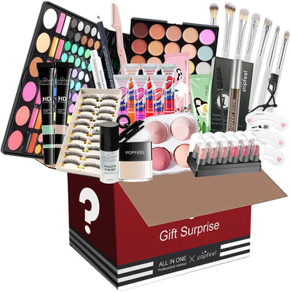 All-in-One Makeup Kit Gift Set - Eyeshadow Foundation Lip Gloss Blush Brushes  Eyeliner - ZOOMNSTORE