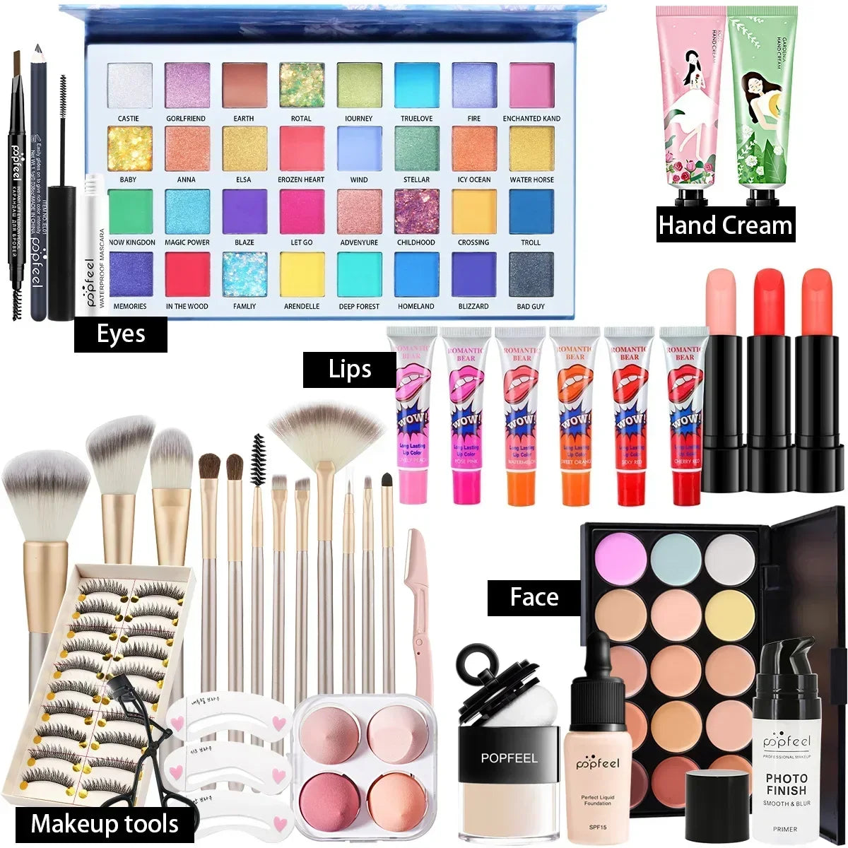 All-in-One Makeup Kit Gift Set - Eyeshadow Foundation Lip Gloss Blush Brushes  Eyeliner - ZOOMNSTORE