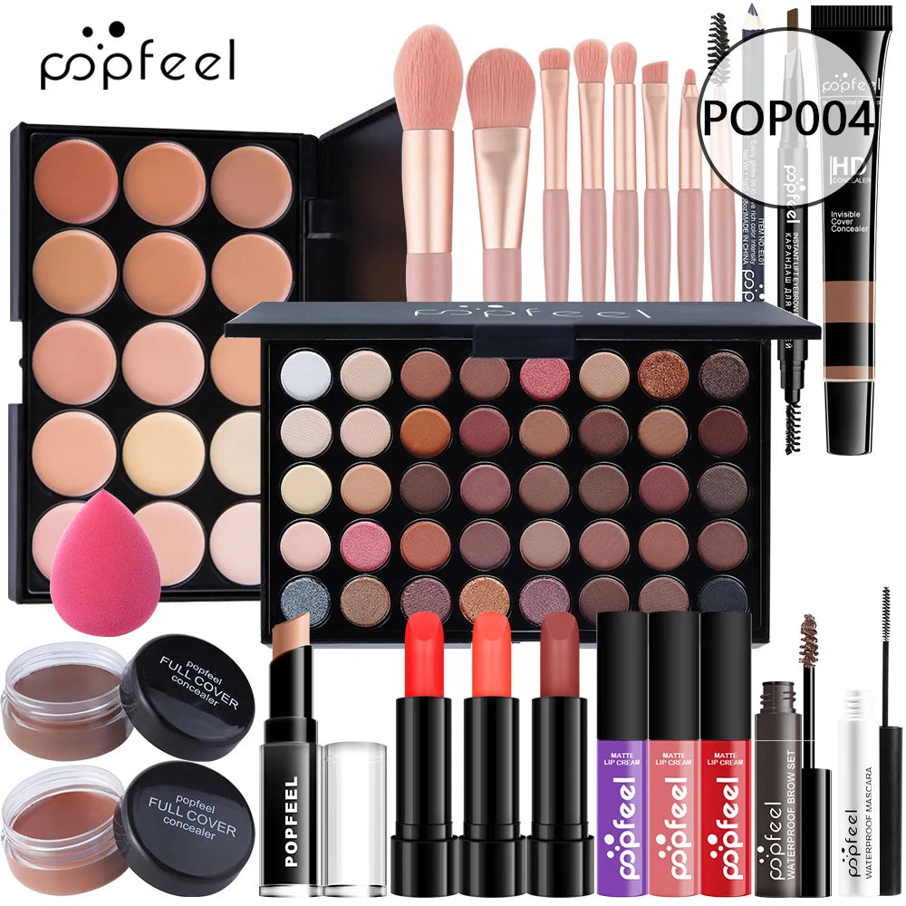 All-in-One Makeup Kit Gift Set - Eyeshadow Foundation Lip Gloss Blush Brushes  Eyeliner - ZOOMNSTORE