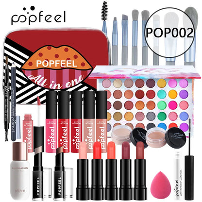 All-in-One Makeup Kit Gift Set - Eyeshadow Foundation Lip Gloss Blush Brushes  Eyeliner - ZOOMNSTORE