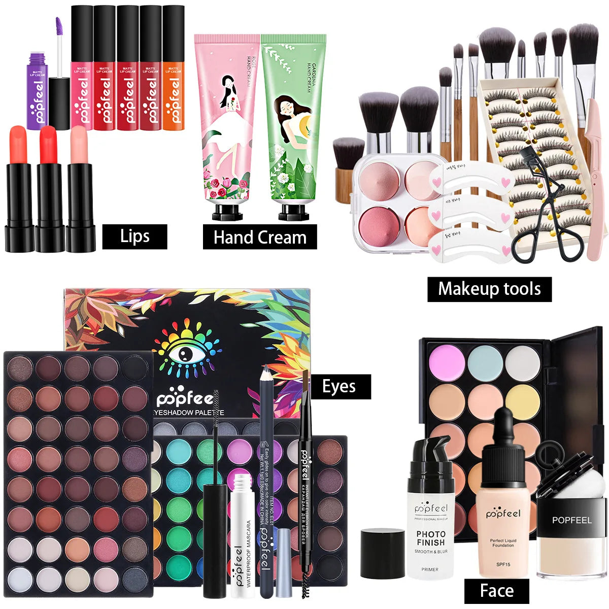 All-in-One Makeup Kit Gift Set - Eyeshadow Foundation Lip Gloss Blush Brushes  Eyeliner - ZOOMNSTORE