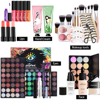 All-in-One Makeup Kit Gift Set - Eyeshadow Foundation Lip Gloss Blush Brushes  Eyeliner - ZOOMNSTORE