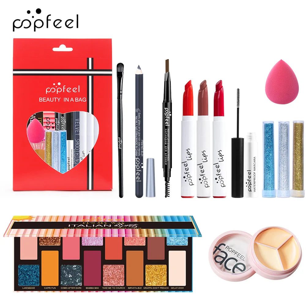 All-in-One Makeup Kit Gift Set - Eyeshadow Foundation Lip Gloss Blush Brushes  Eyeliner - ZOOMNSTORE