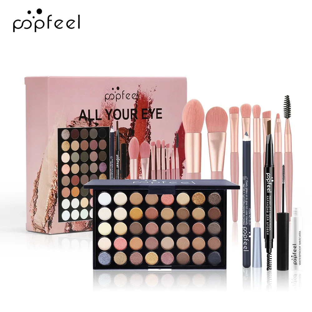 All-in-One Makeup Kit Gift Set - Eyeshadow Foundation Lip Gloss Blush Brushes  Eyeliner - ZOOMNSTORE