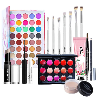 All-in-One Makeup Kit Gift Set - Eyeshadow Foundation Lip Gloss Blush Brushes  Eyeliner - ZOOMNSTORE
