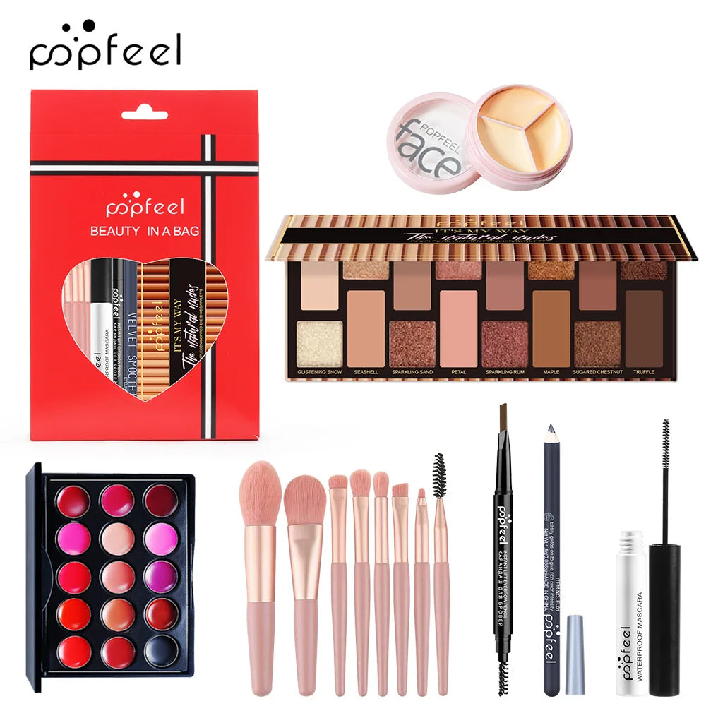 All-in-One Makeup Kit Gift Set - Eyeshadow Foundation Lip Gloss Blush Brushes  Eyeliner - ZOOMNSTORE