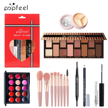 All-in-One Makeup Kit Gift Set - Eyeshadow Foundation Lip Gloss Blush Brushes  Eyeliner - ZOOMNSTORE