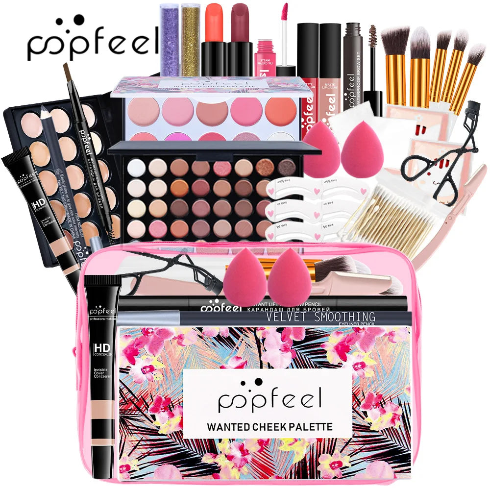 All-in-One Makeup Kit – Complete Makeup Gift Set with Eyeshadow Palette, Foundation, Lip Gloss & Brushes - ZOOMNSTORE