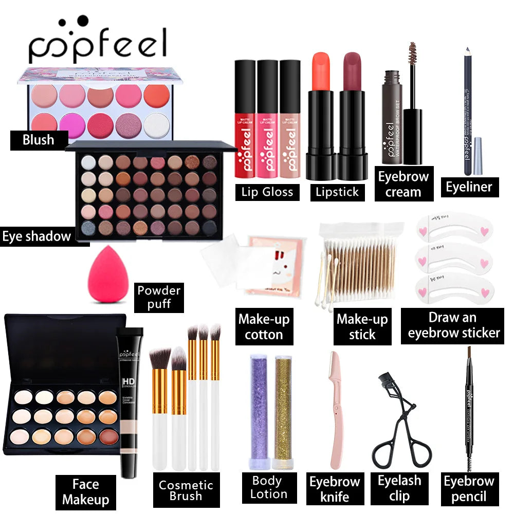 All-in-One Makeup Kit – Complete Makeup Gift Set with Eyeshadow Palette, Foundation, Lip Gloss & Brushes - ZOOMNSTORE