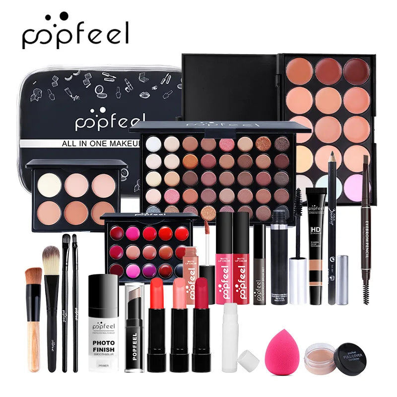 All-in-One Makeup Kit – Complete Makeup Gift Set with Eyeshadow Palette, Foundation, Lip Gloss & Brushes - ZOOMNSTORE