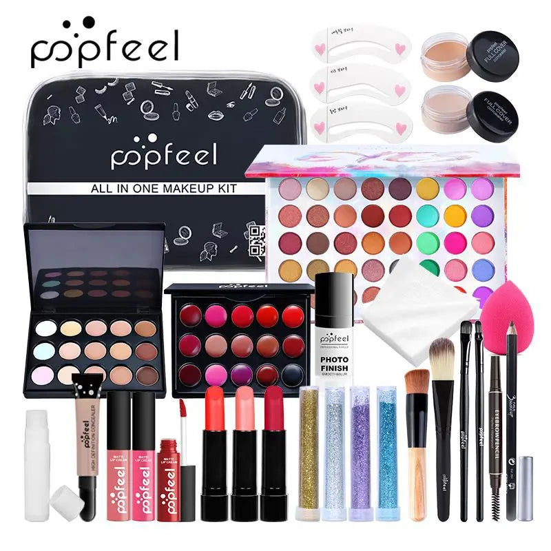 All-in-One Makeup Kit – Complete Makeup Gift Set with Eyeshadow Palette, Foundation, Lip Gloss & Brushes - ZOOMNSTORE