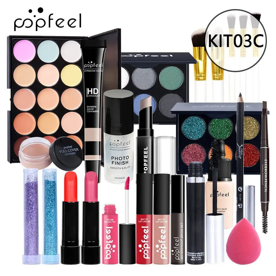 All-in-One Makeup Kit – Complete Makeup Gift Set with Eyeshadow Palette, Foundation, Lip Gloss & Brushes - ZOOMNSTORE
