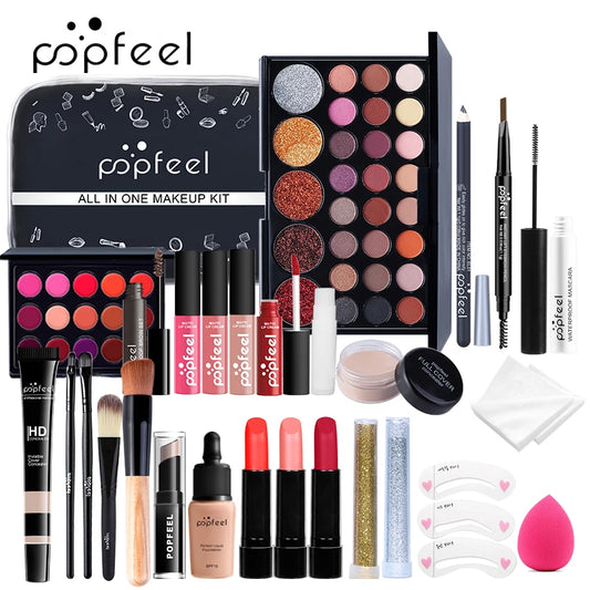 All-in-One Makeup Kit - Full Gift Set for Women  Teens with Nude Eyeshadow Foundation Primer Brush and Lipgloss - ZOOMNSTORE