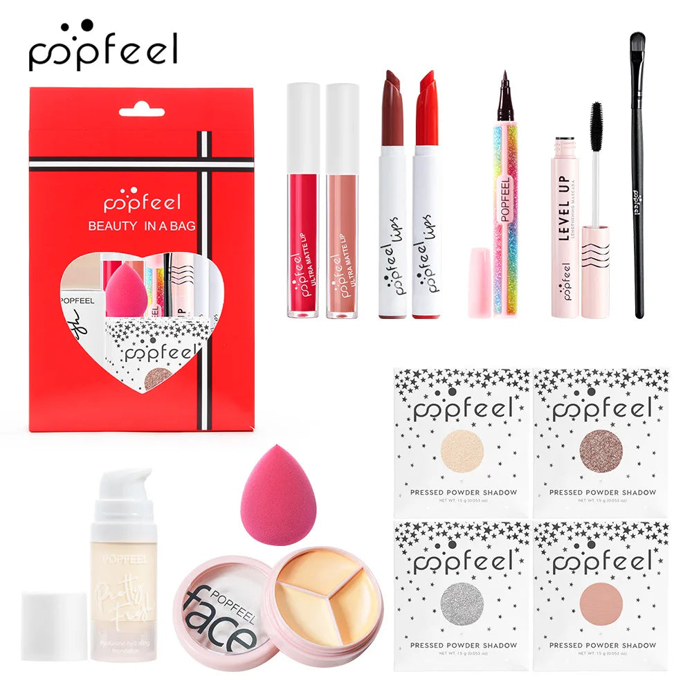 All-in-One Makeup Kit Gift Set - Eyeshadow Foundation Lip Gloss Blush Brushes  Eyeliner - ZOOMNSTORE