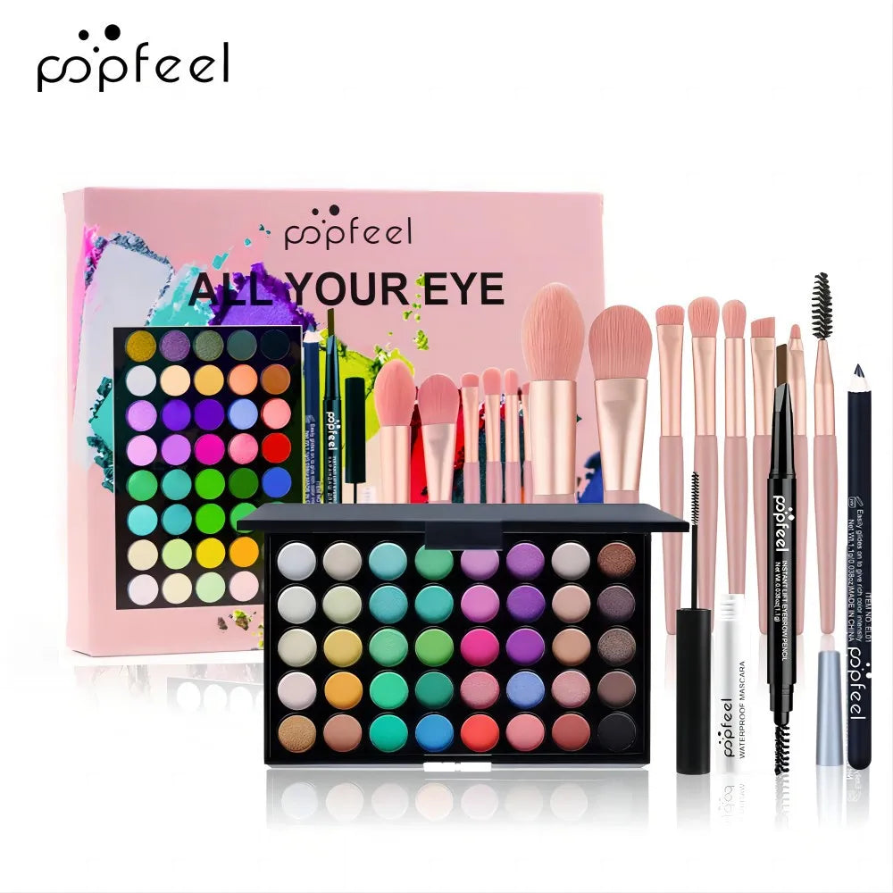 All-in-One Makeup Kit Gift Set - Eyeshadow Foundation Lip Gloss Blush Brushes  Eyeliner - ZOOMNSTORE