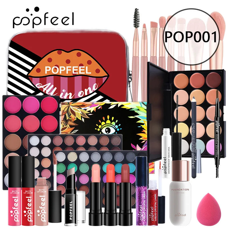 All-in-One Makeup Kit Gift Set - Eyeshadow Foundation Lip Gloss Blush Brushes  Eyeliner - ZOOMNSTORE