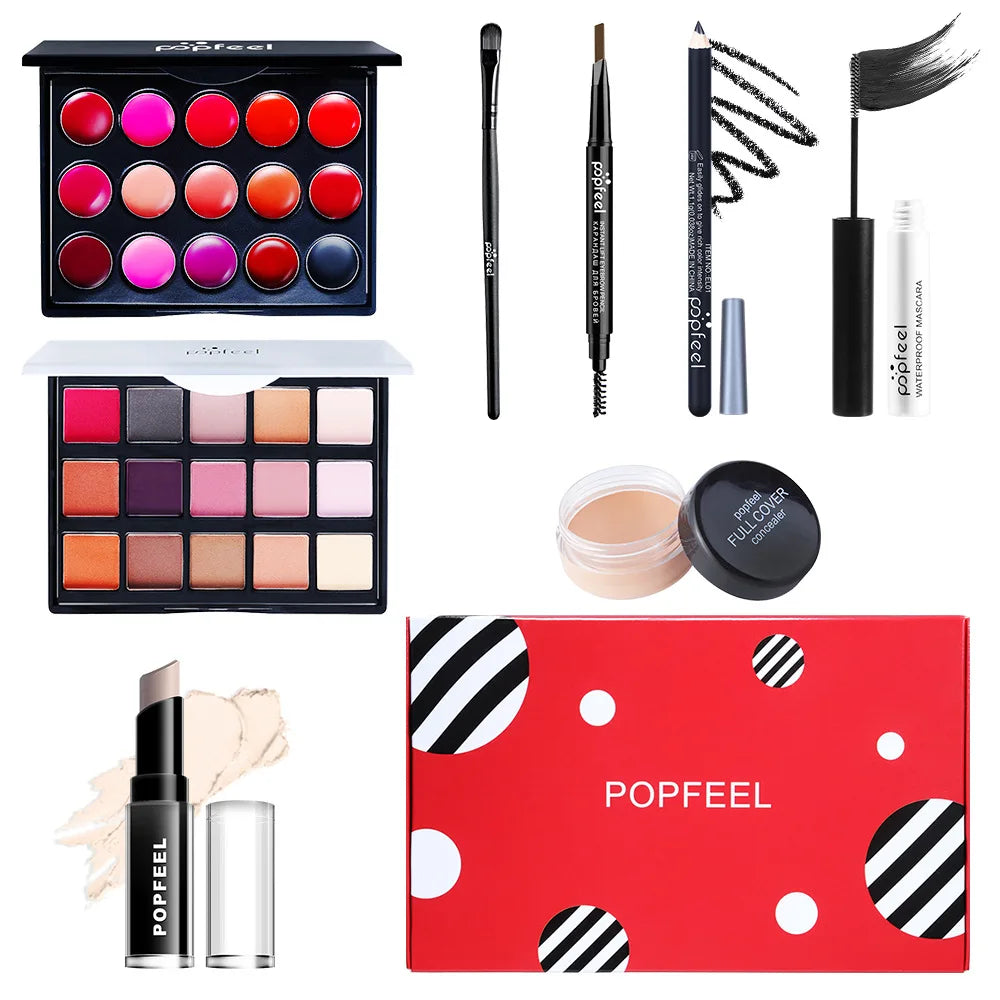All-in-One Makeup Kit Gift Set - Eyeshadow Foundation Lip Gloss Blush Brushes  Eyeliner - ZOOMNSTORE
