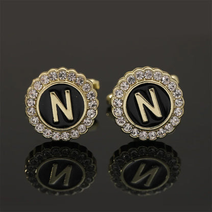 Alphabet Cufflinks A-Z - Crystal Rhinestone Round Initials for Mens Tuxedo Shirts - ZOOMNSTORE