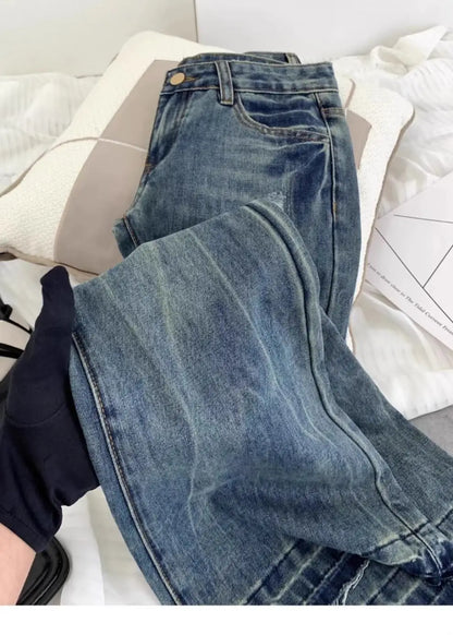 American retro low-waisted jeans female autumn new embroidery old casual fashion temperament slim Joker bell bottoms. - ZOOMNSTORE