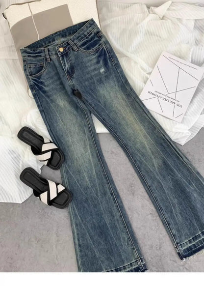 American retro low-waisted jeans female autumn new embroidery old casual fashion temperament slim Joker bell bottoms. - ZOOMNSTORE