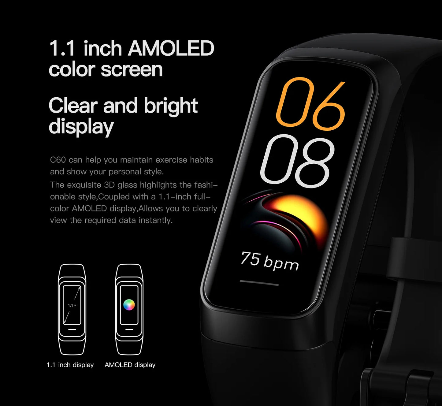 Amoled Smart Watch – Fitness Activity Tracker with Square AMOLED Screen | IP67 Waterproof - ZOOMNSTORE