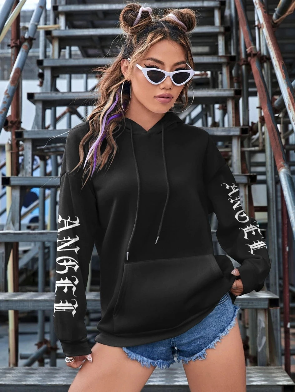 Angel Wings Printed Hoodie - Womens Warm Casual Hoody - ZOOMNSTORE