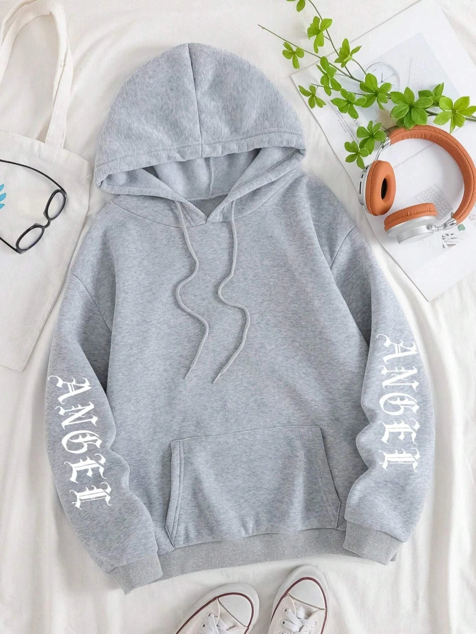 Angel Wings Printed Hoodie - Womens Warm Casual Hoody - ZOOMNSTORE