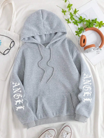 Angel Wings Printed Hoodie - Womens Warm Casual Hoody - ZOOMNSTORE