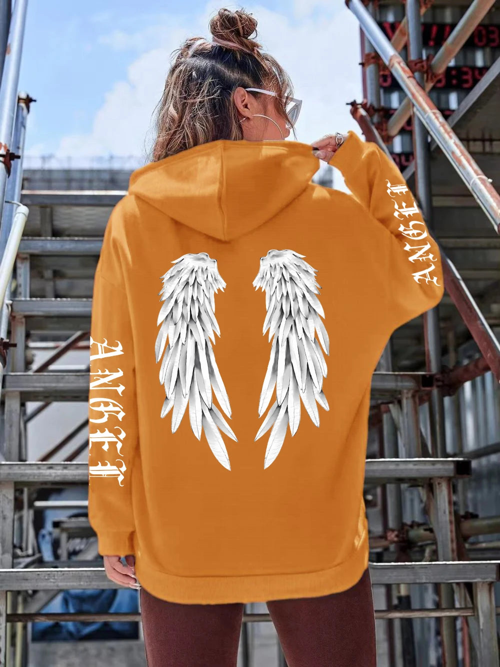Angel Wings Printed Hoodie - Womens Warm Casual Hoody - ZOOMNSTORE