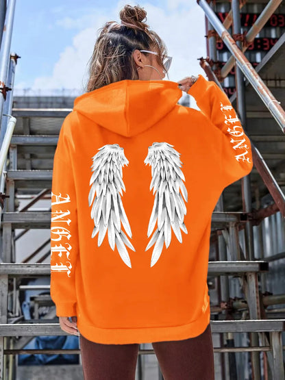 Angel Wings Printed Hoodie - Womens Warm Casual Hoody - ZOOMNSTORE