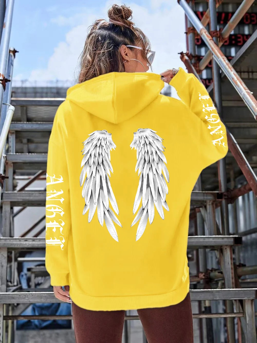 Angel Wings Printed Hoodie - Womens Warm Casual Hoody - ZOOMNSTORE