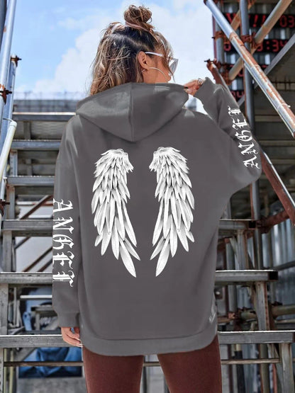 Angel Wings Printed Hoodie - Womens Warm Casual Hoody - ZOOMNSTORE