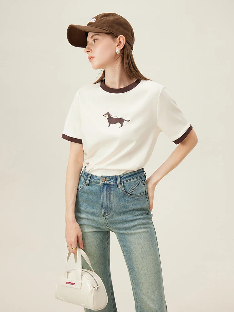 Animal Print Cotton Tee - Womens Short Sleeve Summer T-Shirt - ZOOMNSTORE