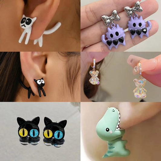 Cute Animal Stud Earrings - Cartoon Cat Bear Shark Dinosaur Jewelry for Women - ZOOMNSTORE