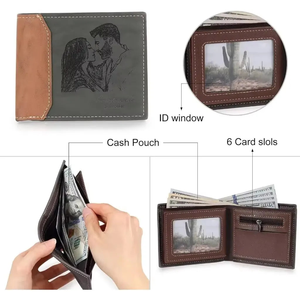 Anniversary Birthday Gifts for Men Gift Custom Name Picture Card Holder Wallet for Husband Father's Day Bifold Wallet - ZOOMNSTORE