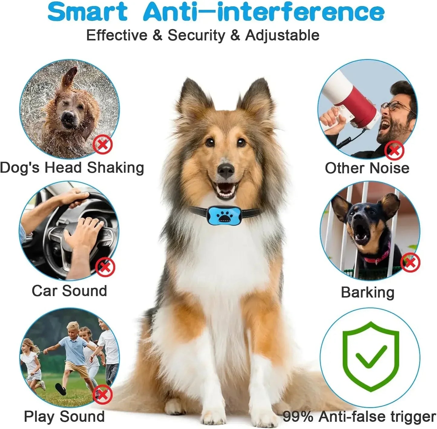 Anti Barking Dog Collar - Ultrasonic Rechargeable Bark Deterrent Device With Vibration Control - ZOOMNSTORE