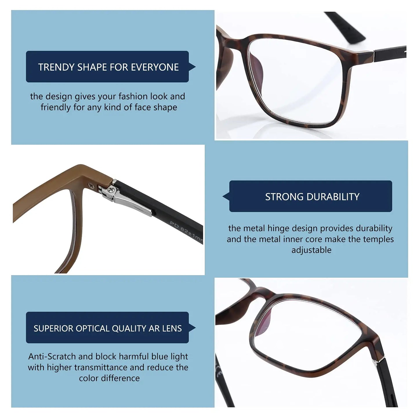 Anti Blue Light Glasses - Square Frame Reading Glasses for Men Women | Computer Eyewear - ZOOMNSTORE