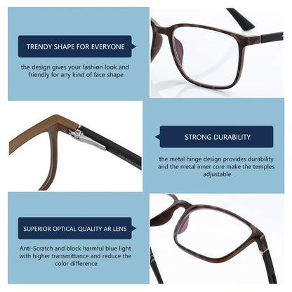 Anti Blue Light Glasses - Square Frame Reading Glasses for Men Women | Computer Eyewear - ZOOMNSTORE